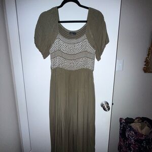 Olive Maxi Dress with Crochet Detail
